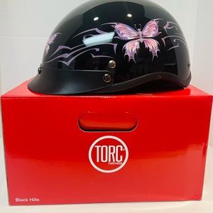 Torc T53 Gloss Black Butterfly Graphic Half Shell Motorcycle Scooter Bike Helmet